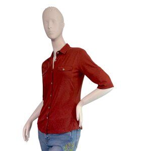 STIO Women's Divide Shirt Rust Orange Button Up Jersey 3/4 Sleeve $89 Size XS